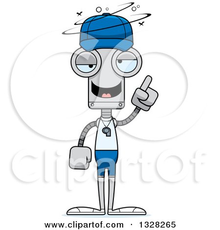 Clipart of a Cartoon Skinny Drunk or Dizzy Robot Sports Coach - Royalty Free Vector Illustration by Cory Thoman