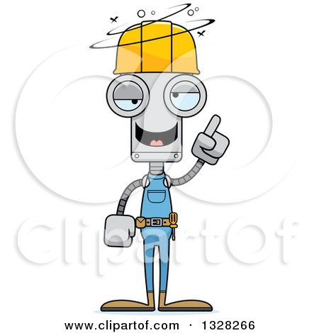 Clipart of a Cartoon Skinny Drunk or Dizzy Robot Construction Worker - Royalty Free Vector Illustration by Cory Thoman