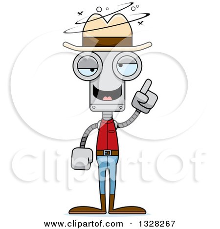 Clipart of a Cartoon Skinny Drunk or Dizzy Cowboy Robot - Royalty Free Vector Illustration by Cory Thoman
