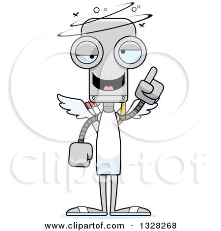 Clipart of a Cartoon Skinny Drunk or Dizzy Robot Cupid - Royalty Free Vector Illustration by Cory Thoman