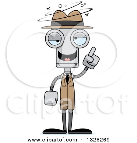 Clipart of a Cartoon Skinny Drunk or Dizzy Robot Detective - Royalty Free Vector Illustration by Cory Thoman