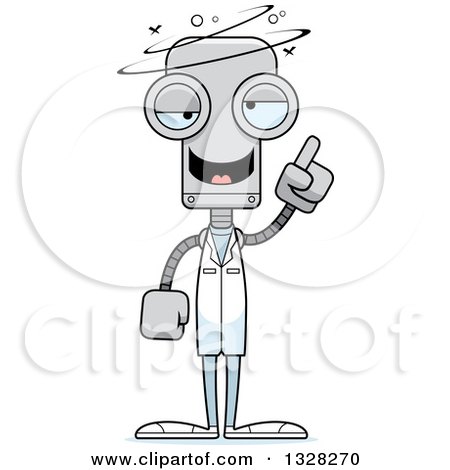 Clipart of a Cartoon Skinny Drunk or Dizzy Robot Doctor - Royalty Free Vector Illustration by Cory Thoman