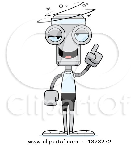 Clipart of a Cartoon Skinny Drunk or Dizzy Fit Robot - Royalty Free Vector Illustration by Cory Thoman