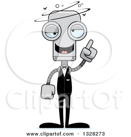 Clipart of a Cartoon Skinny Drunk or Dizzy Robot Groom - Royalty Free Vector Illustration by Cory Thoman