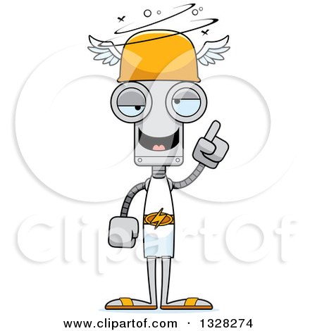 Clipart of a Cartoon Skinny Drunk or Dizzy Robot Hermes - Royalty Free Vector Illustration by Cory Thoman