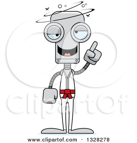 Clipart of a Cartoon Skinny Drunk or Dizzy Karate Robot - Royalty Free Vector Illustration by Cory Thoman