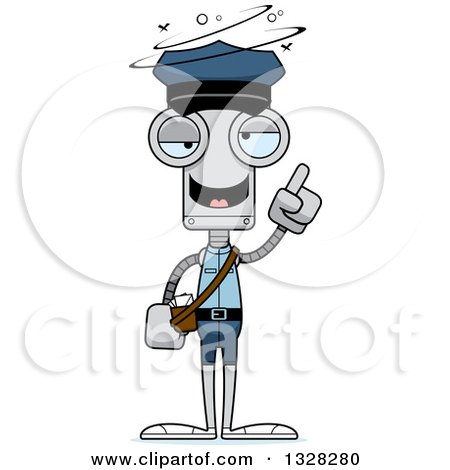 Clipart of a Cartoon Skinny Drunk or Dizzy Robot Mailman - Royalty Free Vector Illustration by Cory Thoman