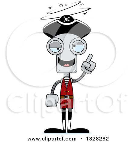 Clipart of a Cartoon Skinny Drunk or Dizzy Pirate Robot - Royalty Free Vector Illustration by Cory Thoman