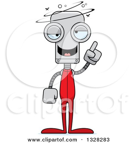 Clipart of a Cartoon Skinny Drunk or Dizzy Robot in Pjs - Royalty Free Vector Illustration by Cory Thoman