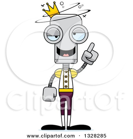 Clipart of a Cartoon Skinny Drunk or Dizzy Prince Robot - Royalty Free Vector Illustration by Cory Thoman