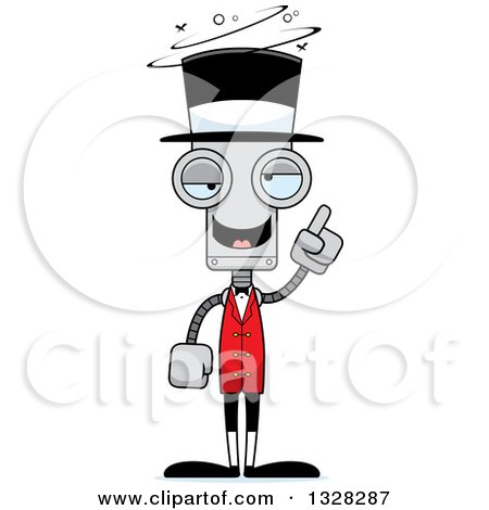 Clipart of a Cartoon Skinny Drunk or Dizzy Robot Circus Ringmaster - Royalty Free Vector Illustration by Cory Thoman