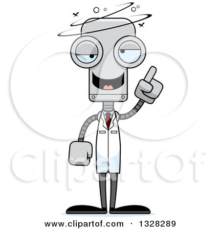 Clipart of a Cartoon Skinny Drunk or Dizzy Scientist Robot - Royalty Free Vector Illustration by Cory Thoman