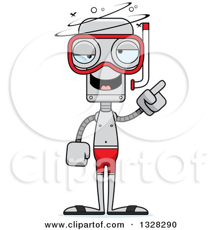 Clipart of a Cartoon Skinny Drunk or Dizzy Robot in Snorkel Gear - Royalty Free Vector Illustration by Cory Thoman