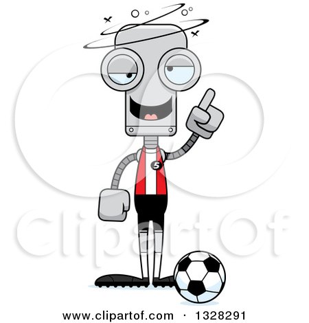 Clipart of a Cartoon Skinny Drunk or Dizzy Robot Soccer Player - Royalty Free Vector Illustration by Cory Thoman