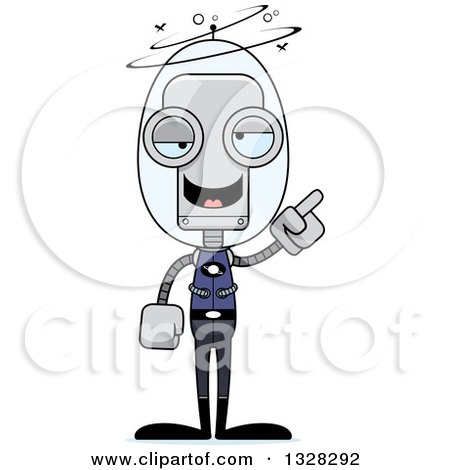 Clipart of a Cartoon Skinny Drunk or Dizzy Futuristic Space Robot - Royalty Free Vector Illustration by Cory Thoman