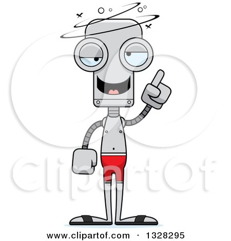 Clipart of a Cartoon Skinny Drunk or Dizzy Robot Swimmer - Royalty Free Vector Illustration by Cory Thoman