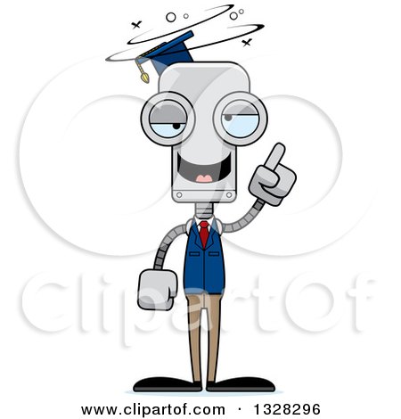 Clipart of a Cartoon Skinny Drunk or Dizzy Robot Professor - Royalty Free Vector Illustration by Cory Thoman
