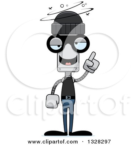 Clipart of a Cartoon Skinny Drunk or Dizzy Robber Robot - Royalty Free Vector Illustration by Cory Thoman