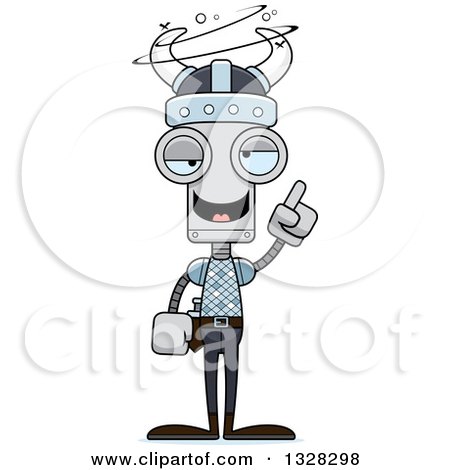 Clipart of a Cartoon Skinny Drunk or Dizzy Robot Viking - Royalty Free Vector Illustration by Cory Thoman