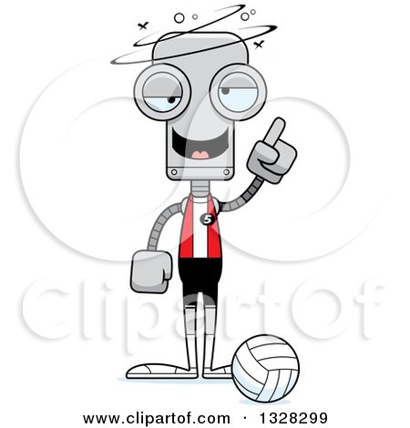 Clipart of a Cartoon Skinny Drunk or Dizzy Robot Volleyball Player - Royalty Free Vector Illustration by Cory Thoman