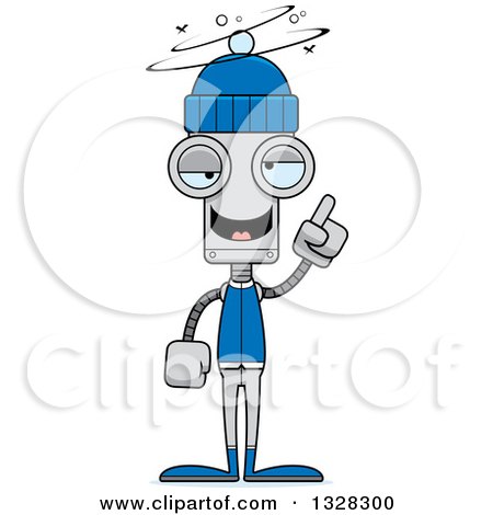 Clipart of a Cartoon Skinny Drunk or Dizzy Robot in Winter Clothes - Royalty Free Vector Illustration by Cory Thoman