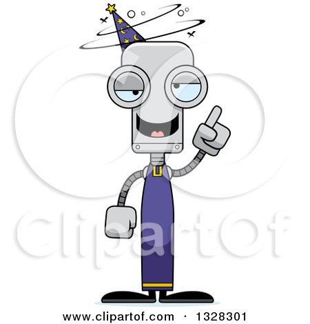 Clipart of a Cartoon Skinny Drunk or Dizzy Robot Wizard - Royalty Free Vector Illustration by Cory Thoman