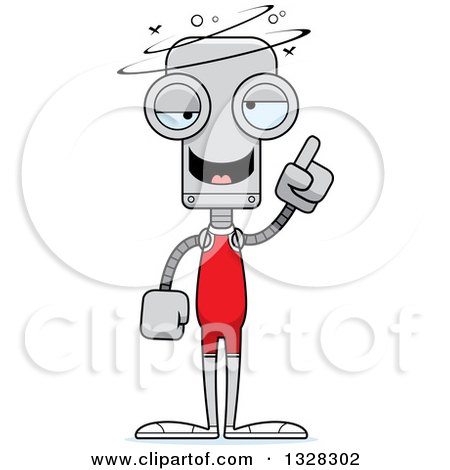 Clipart of a Cartoon Skinny Drunk or Dizzy Robot Wrestler - Royalty Free Vector Illustration by Cory Thoman