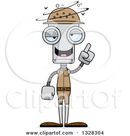 Clipart of a Cartoon Skinny Drunk or Dizzy Robot Zookeeper - Royalty Free Vector Illustration by Cory Thoman