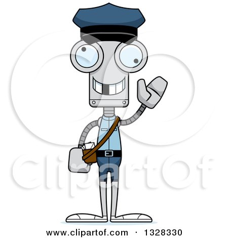 Clipart of a Cartoon Skinny Waving Robot Mailman with a Missing Tooth - Royalty Free Vector Illustration by Cory Thoman
