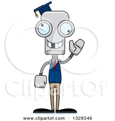 Clipart of a Cartoon Skinny Waving Robot Teacher with a Missing Tooth - Royalty Free Vector Illustration by Cory Thoman