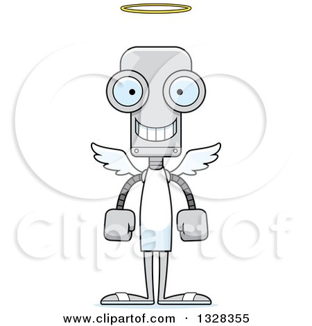 Clipart of a Cartoon Skinny Happy Angel Robot - Royalty Free Vector Illustration by Cory Thoman