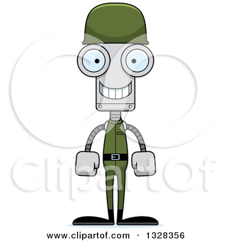 Clipart of a Cartoon Skinny Happy Robot Soldier - Royalty Free Vector Illustration by Cory Thoman
