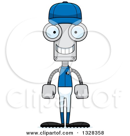 Clipart of a Cartoon Skinny Happy Robot Baseball Player - Royalty Free Vector Illustration by Cory Thoman