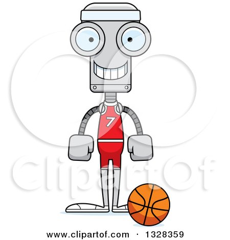 Clipart of a Cartoon Skinny Happy Robot Basketball Player - Royalty Free Vector Illustration by Cory Thoman