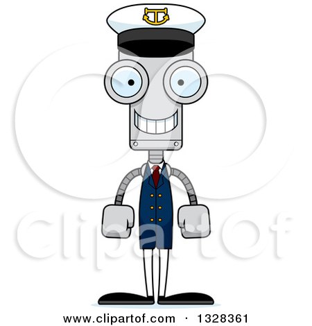 Clipart of a Cartoon Skinny Happy Robot Boat Captain - Royalty Free Vector Illustration by Cory Thoman