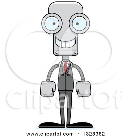 Clipart of a Cartoon Skinny Happy Business Robot - Royalty Free Vector Illustration by Cory Thoman