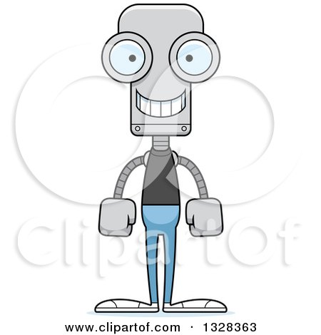 Clipart of a Cartoon Skinny Happy Casual Robot - Royalty Free Vector Illustration by Cory Thoman