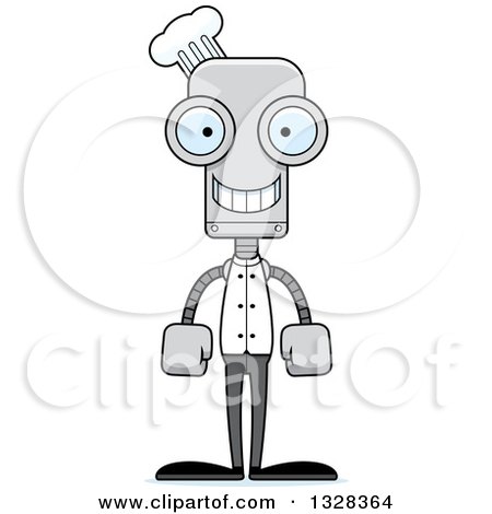 Clipart of a Cartoon Skinny Happy Chef Robot - Royalty Free Vector Illustration by Cory Thoman
