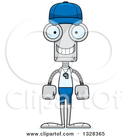 Clipart of a Cartoon Skinny Happy Robot Sports Coach - Royalty Free Vector Illustration by Cory Thoman