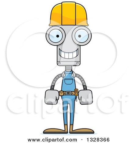 Clipart of a Cartoon Skinny Happy Robot Construction Worker - Royalty Free Vector Illustration by Cory Thoman
