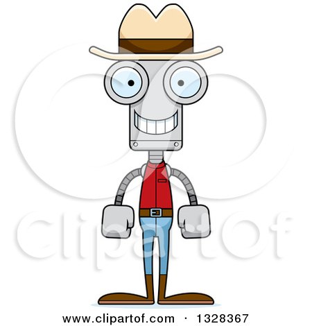 Clipart of a Cartoon Skinny Happy Robot Cowboy - Royalty Free Vector Illustration by Cory Thoman
