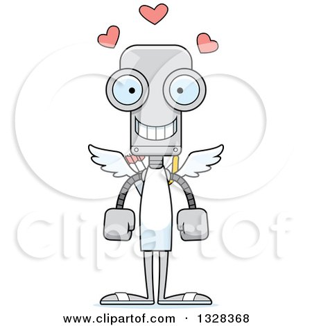 Clipart of a Cartoon Skinny Happy Cupid Robot - Royalty Free Vector Illustration by Cory Thoman