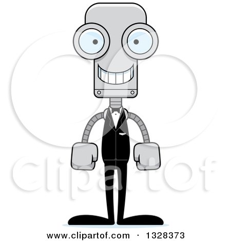 Clipart of a Cartoon Skinny Happy Robot Groom - Royalty Free Vector Illustration by Cory Thoman