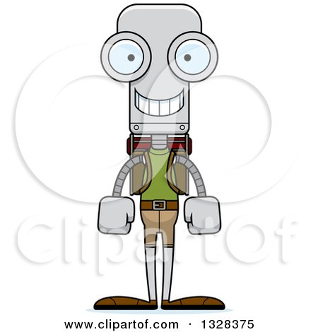 Clipart of a Cartoon Skinny Happy Hiker Robot - Royalty Free Vector Illustration by Cory Thoman