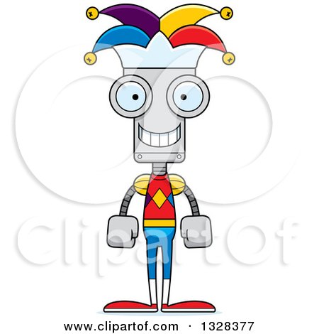 Clipart of a Cartoon Skinny Happy Robot Jester - Royalty Free Vector Illustration by Cory Thoman