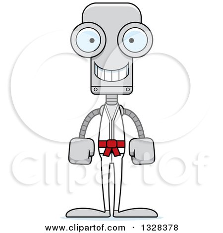 Clipart of a Cartoon Skinny Happy Karate Robot - Royalty Free Vector Illustration by Cory Thoman