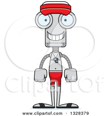 Clipart of a Cartoon Skinny Happy Robot Lifeguard - Royalty Free Vector Illustration by Cory Thoman