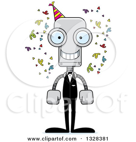 Clipart of a Cartoon Skinny Happy Party Robot - Royalty Free Vector Illustration by Cory Thoman