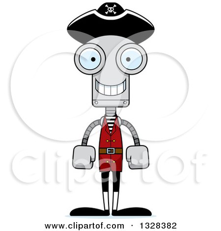 Clipart of a Cartoon Skinny Happy Pirate Robot - Royalty Free Vector Illustration by Cory Thoman