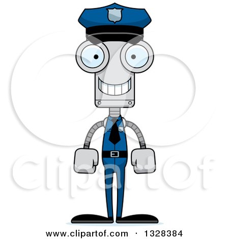 Clipart of a Cartoon Skinny Happy Robot Police Officer - Royalty Free Vector Illustration by Cory Thoman